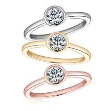 Bezel Setting 0.5ct Round Moissanite Ring Women Sterling Silver Solitaire Rings