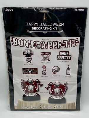 Halloween Decorating Kit Bone Appetit 1 Banner 2 Centerpieces 7 Cutouts NEW