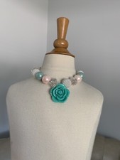 Chunky Beaded Bubblegum Girl necklace Turquoise Pearl