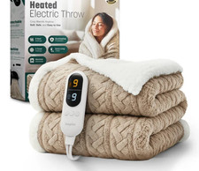 Image of Electric Heated Throw Blanket 160 x 130cm Fleece Wool Blanket Taupe Cream - NEW