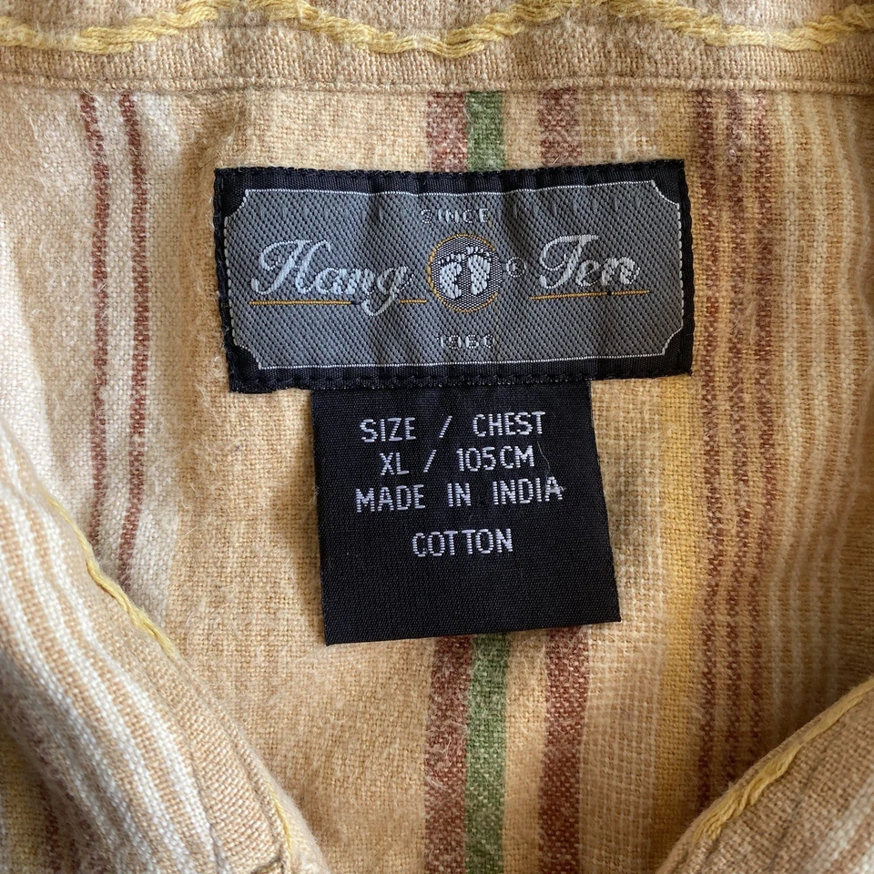 Vintage Hang Ten Striped Cotton Shirt XL Beige Multicolor Long Sleeve Made India - Image 4 of 4