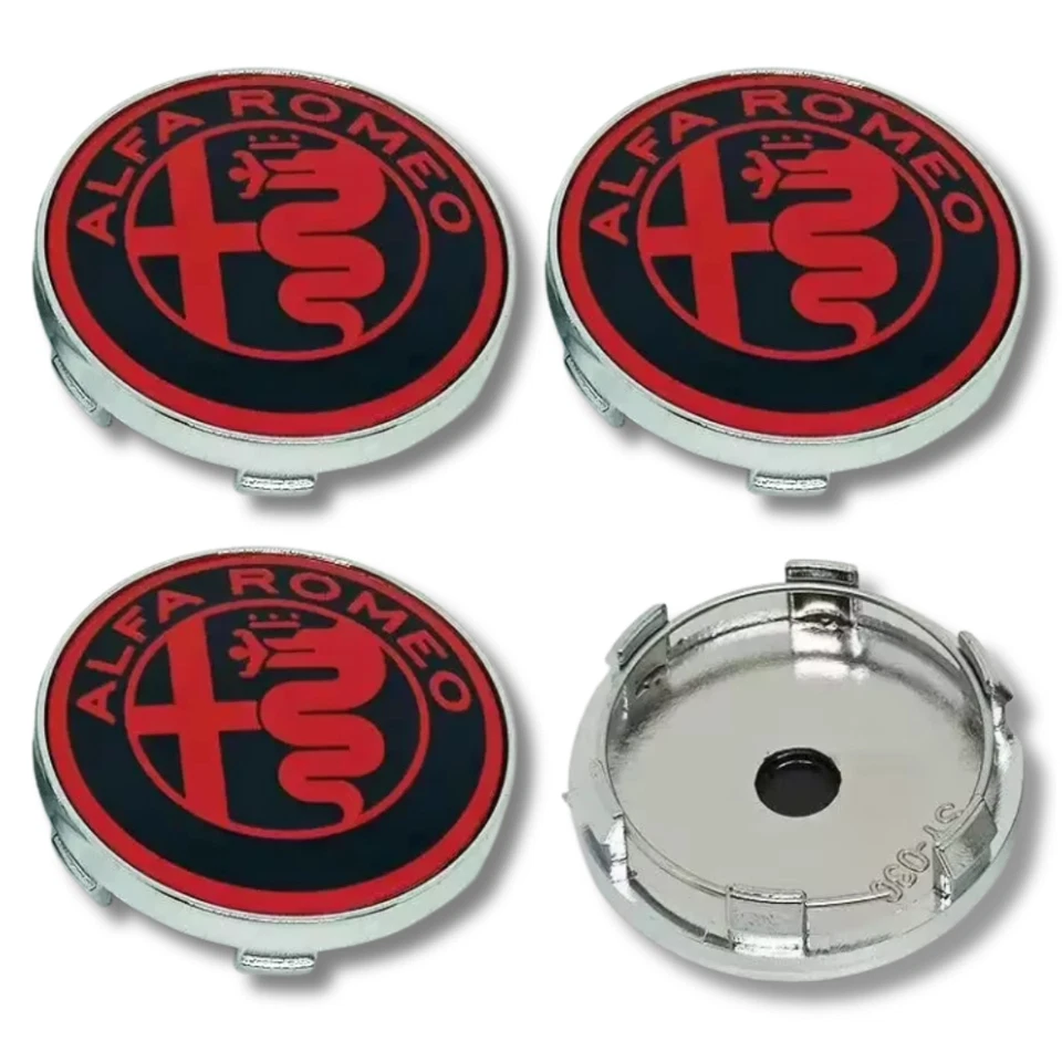 Alloy Wheel Centre Cap Hub x4 For Alfa Romeo 60mm Black Red Many Models Giulia - Image 2 of 4