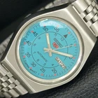 GENUINE VINTAGE SEIKO 5 AUTOMATIC JAPAN MENS TURQUOISE BLUE DIAL WATCH a708360-1