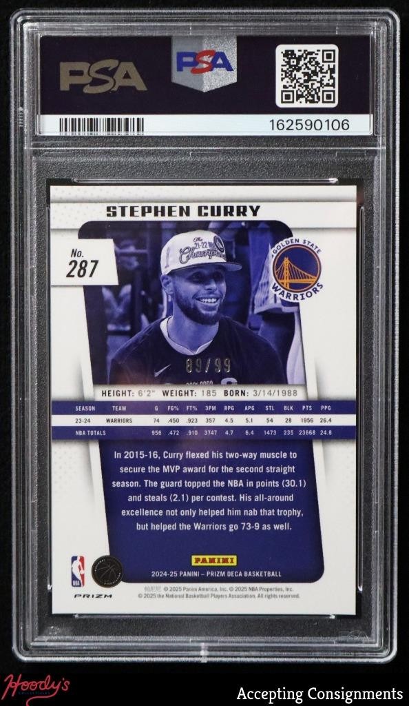 2024-25 Panini Deca Purple Prizms #287 Stephen Curry 89/99 PSA 10 GEM MINT view 2
