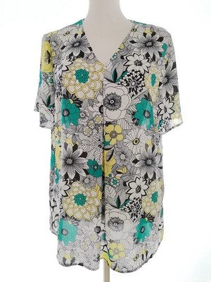 BONMARCHE Damen Tunika Bluse Gr. 42 Weiß Kurzer Ärmel V-Ausschnitt