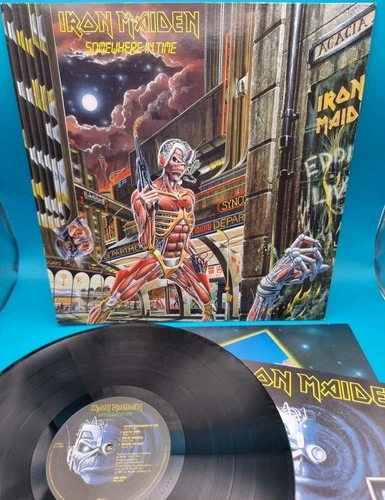 Iron Maiden Somewhere In Time Vinyl LP UK 1986 EMI 1st Press & Merch Flyer EX EX