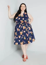 Era Modcloth Peaches Retro Dress 12 Midi Instant Energy Faux-Wrap Petticoat New