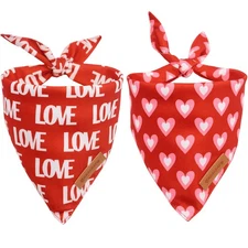 Love Dog Bandanas 2 Pack Triangle Reversible Mothers Day Valentine's Day Pet ...