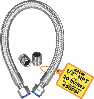 1/2 Inch NPT Male Compressor Jumper Hose 20'', 750°F/450 PSI Full Body 304 Stainl