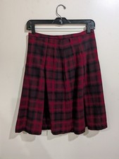 Vintage 1960s Mod Red Black Plaid Pleated Wool School Skirt S