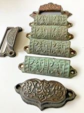 7 Antique printer type tray HANDLE pulls Ornate Design Variety of Styles