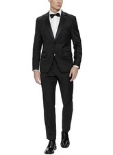 Boss Mens H-Huge Slim Fit Super 110's Wool Tuxedo 46 Regular Black - NWT 995