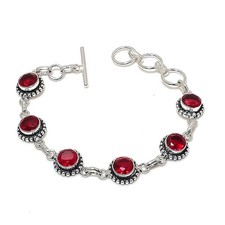 Red Garnet Gemstone Handmade 925 Sterling Silver Jewelry Bracelet Size 7-8"