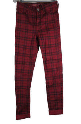 American Eagle Outfitters Womens Plaid High Rise Jeans Single Button Size 4 Red