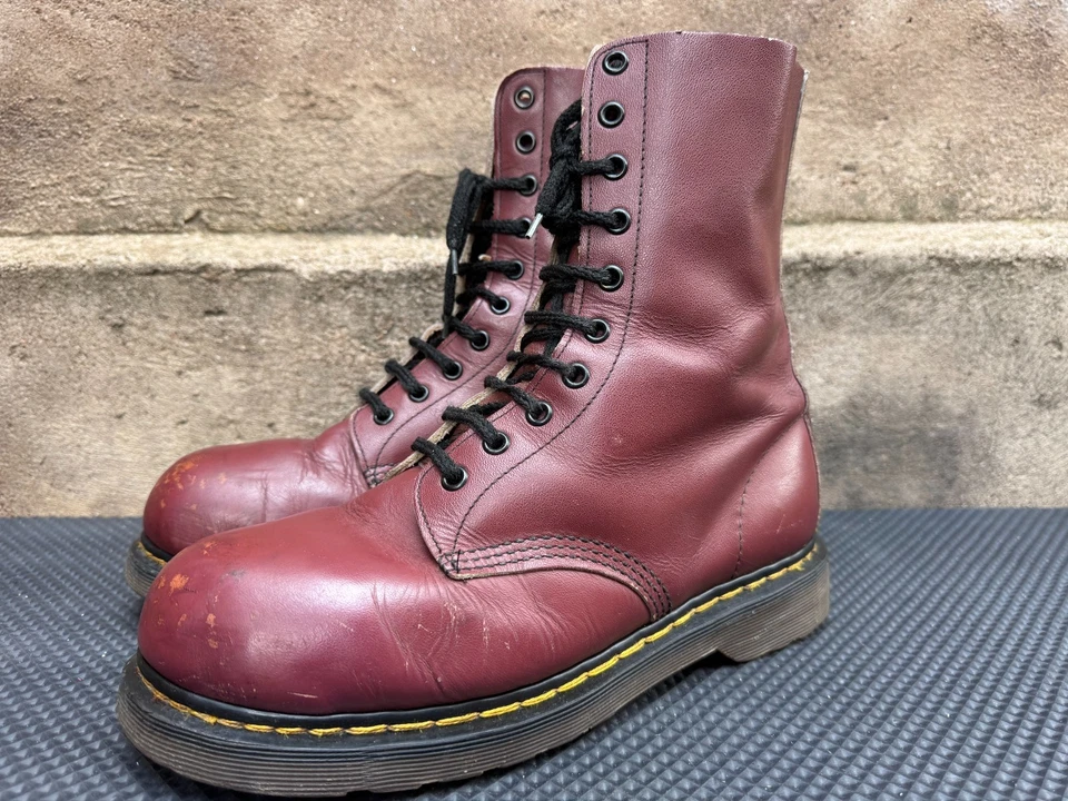 💥Dr. Botas Martens Doc England Raras Años 70 De Colección Marrón Rojo Puntera de Acero UK9 | US10 Foto 4 de 4