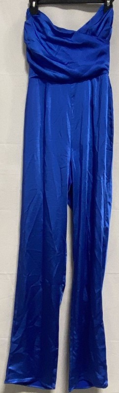 Club L London Women's Cobalt Blue Satin Strapless Straight Leg Jumpsuit Sz 4 NWT