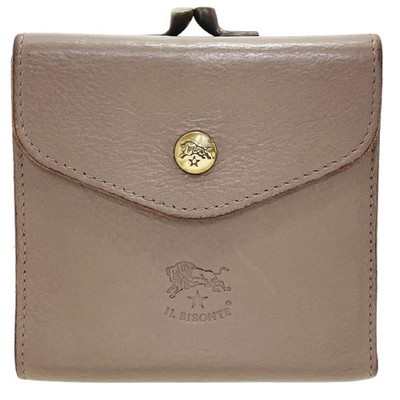  Authentic IL BISONTE leather bi-fold wallet with clasp closure and coin purse