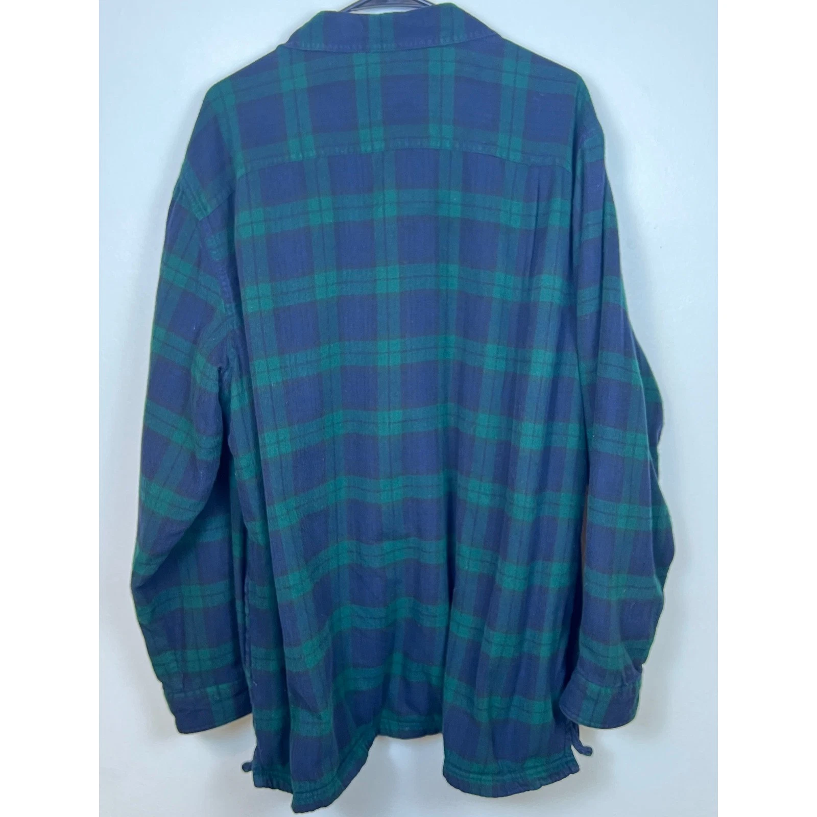LL Bean Flannel Shirt Jacket Mens XL Green Blue Plaid Fleece Lined Excellent image 5