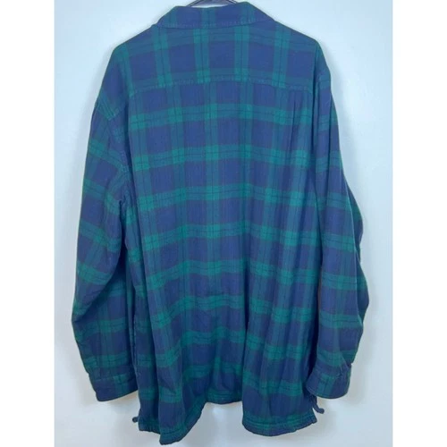 LL Bean Flannel Shirt Jacket Mens XL Green Blue Plaid Fleece Lined Excellent image 5