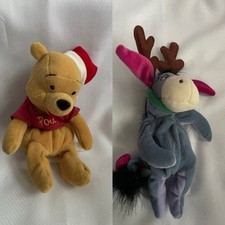 TWO Disney Pooh Santa Eeyore Reindeer Mattel 8 Vintage Plush Friends Set EUC