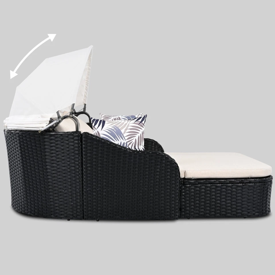Patio Daybed Sunbed Sofa Outdoor Conversation Set Yard Adjustable Canopy Cushion - Image 2 of 4