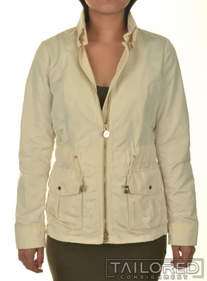 FAY Solid Ivory Polyester Zip Up Womens Jacket Coat - XS