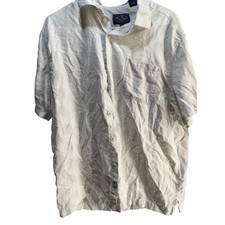 Nat Nast Luxury Originals Mens Large Silk Cotton Palm Leaf Button Down Shirt Tan
