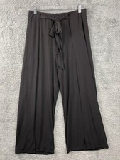 Elie Tahari Pants Womens Large Black Pull On Wide Leg Tie Waist Split Wide Leg
