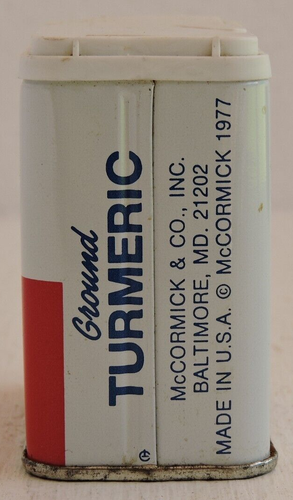 Vintage 1977 McCormick Spice Tin Ground Turmeric 1.37oz 38g Plastic Cap - Picture 3 of 9