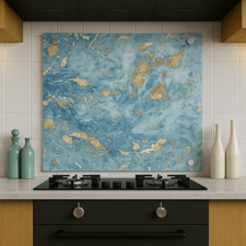 Luxury Blue Marble Glass Splashback – Abstract Design