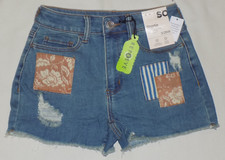 SO Women's High Rise Denim Shortie Medpatch 3/26W Inseam 2.5" New