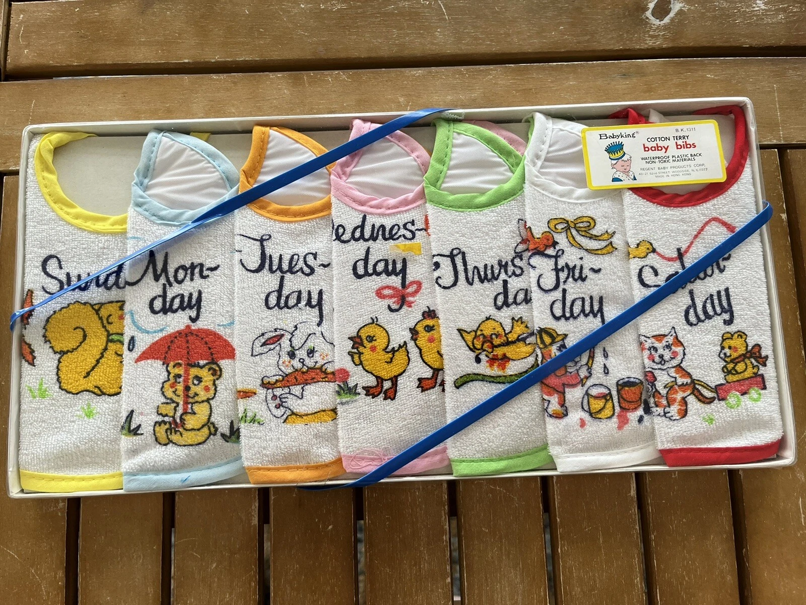 Babyking Cotton Terry Baby Bib 7 Days Of The Week Set Plastic Back Vtg 60s 70s