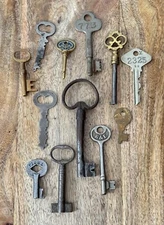 Antique Vintage Cabinet Padlock Lock Keys Hollow Barrel Ornate Key Lot