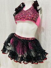 Dance Glamour Costumes Tutu Pink and Black Sequined Size SA