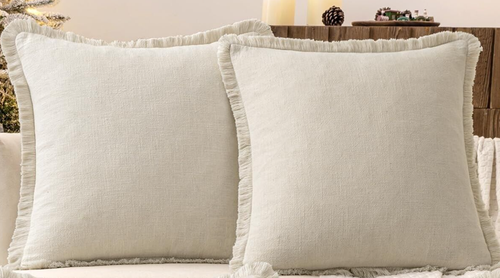 Pair Farmhouse Fringe Edge , Natural Beige Linen Pillow Covers ~ 20x20 (#A6) - Picture 3 of 3
