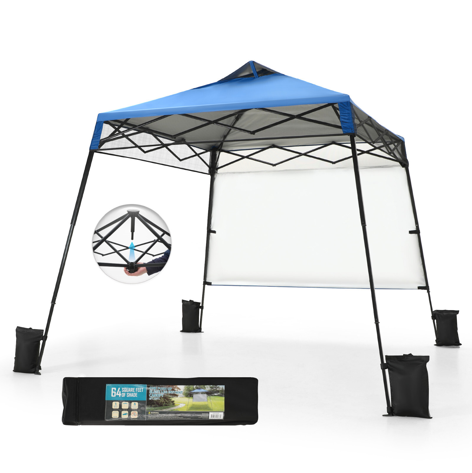 8x8' Canopy with One Sidewalls Angled Leg Outdoor Beach Party Tent UV Sun Shade