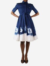 Prada Blue tie-dye pleated midi dress - size UK 8