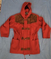 Vtg 90s Forenza Womens Wool Leather Coat Jacket Red Hooded Sz 10 Warm Retro