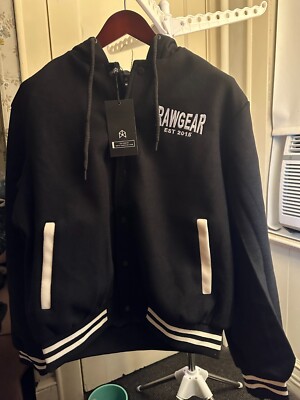 Rawgear Jacket Mens Large Black Bomber Varsity Jacket Los Angeles (BRAND NEW)