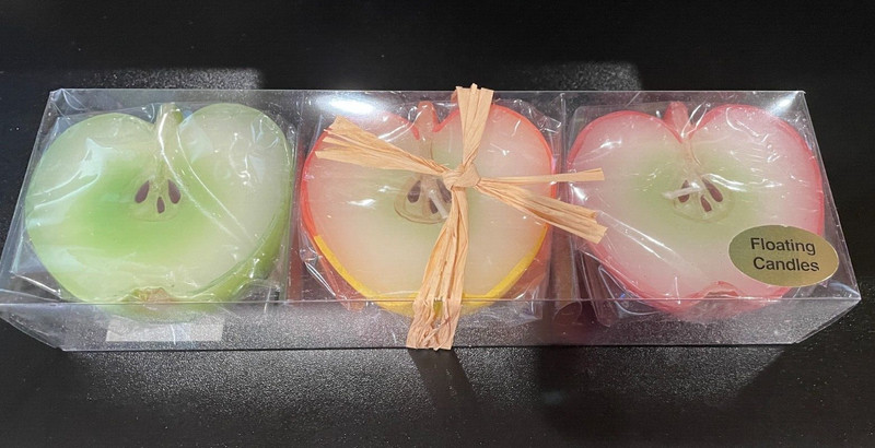 Set Of (3) GARDEN RIDGE Floating Half Apple Wax Candles ~ NOS ~ Wrapped Singly
