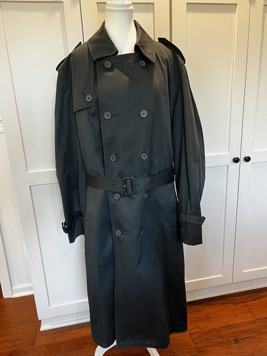 VTG Oleg Cassini Long Trench Coat Men 44L Army Green Double Breasted Regular - 第 1/8 張圖片
