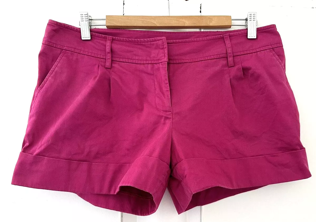 PRIMARK. RASPBERRY STRETCHY COTTON CHINO HOT PANTS TURN UPS. SIZE