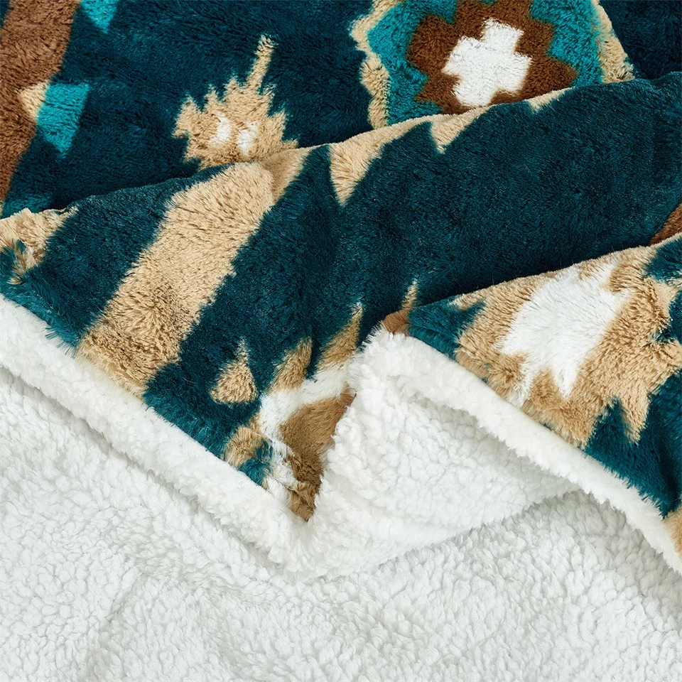 Manta de cama Southwest de piel sintética con respaldo de sherpa - suave cálida gruesa y acogedora reina Foto 3 de 4