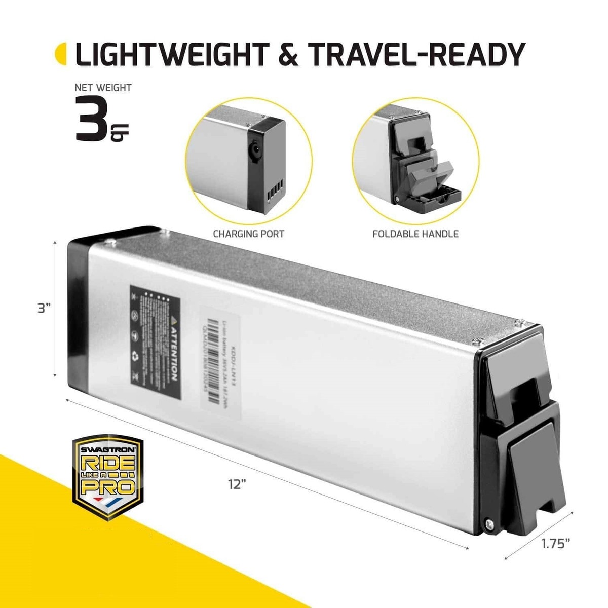 SwagTron KDDJ-LN13 Swappable E-Bike Battery Pack for Eb-7 and Eb7