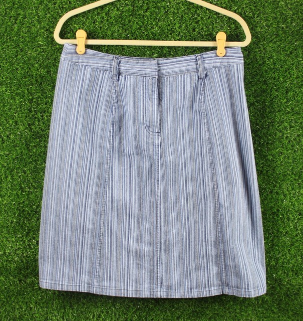 Christopher & Banks Women's Denim Skirt Size 12 Blue Pinstripes Stretch