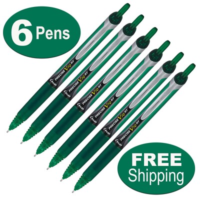 Pilot Precise V10 RT 13462 Green Ink 1.0mm Bold Point Rolling Ball Pen Pack of 6