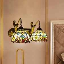 2 Light Tiffany Mermaid Vanity Fixture Wall Light Stained Glass Wall Sconce