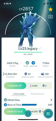 Origin Forme Dialga,Lv25 Legacy (Roar Of Time) Pokémon Go Trade, Registered Only