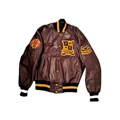 Rare Vintage Leather Jacket Canada Hockey Dave Defence FE MHA Forterie 2 Size ML