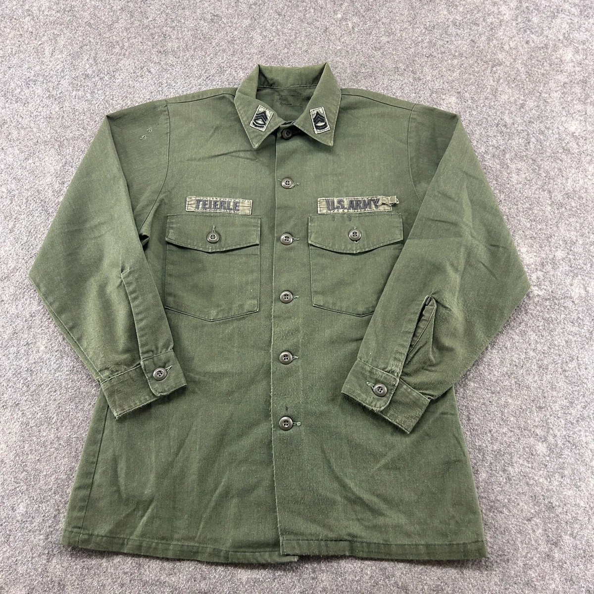 VINTAGE US ARMY Shirt Mens 15.5 Green OD Vietnam Long Sleeve